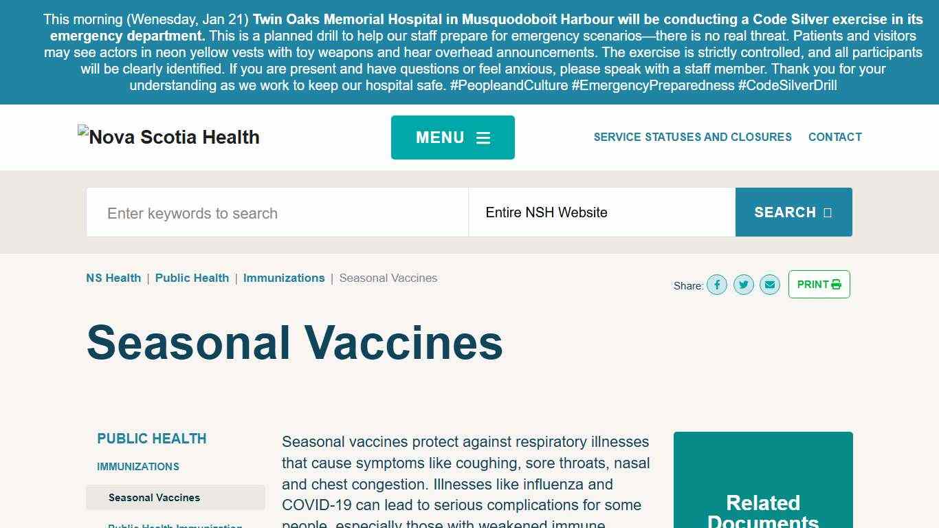 Seasonal Vaccines | Nova Scotia Health